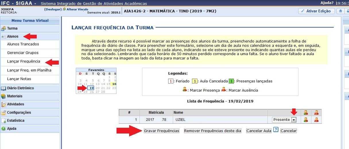  Docente Cadastro turma dependência