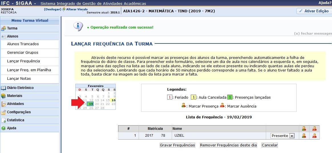  Docente Cadastro turma dependência