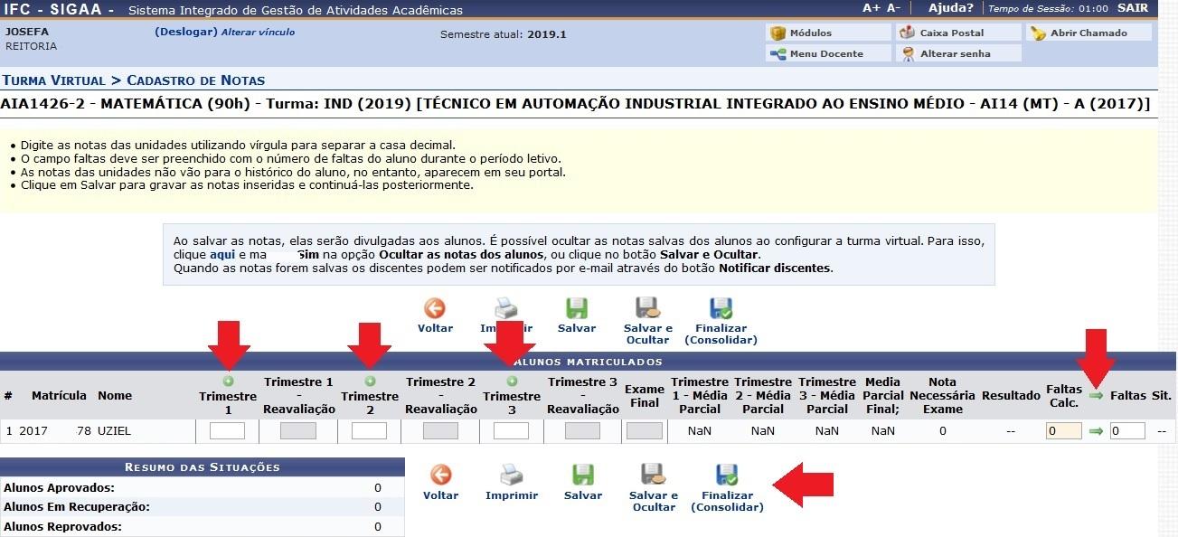  Docente Cadastro turma dependência