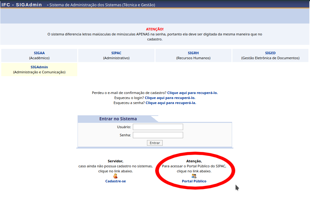  Acesso ao Portal Público